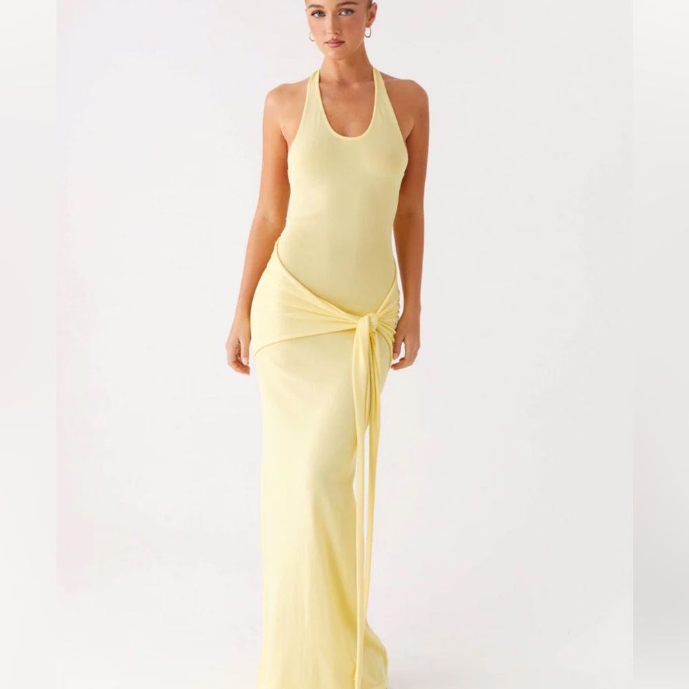 Peppermayo Yellow Halter Maxi Dress with Side Tie - Picture 3 of 5